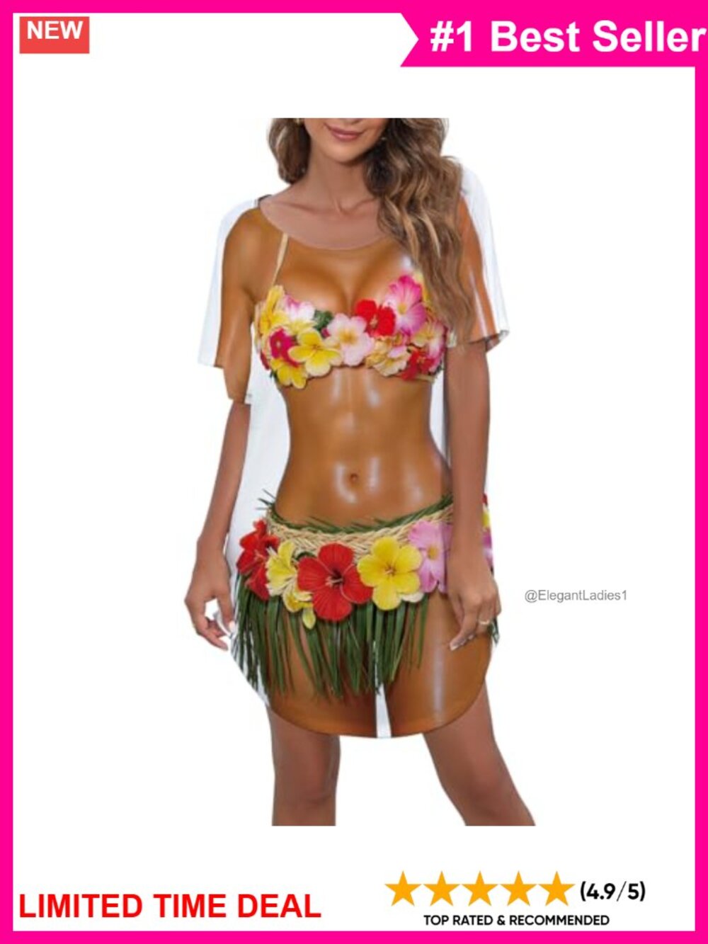 Hawaiian Print Short Sleeve Swimsuit Cover-Up Shirt Baggy Beach Luau